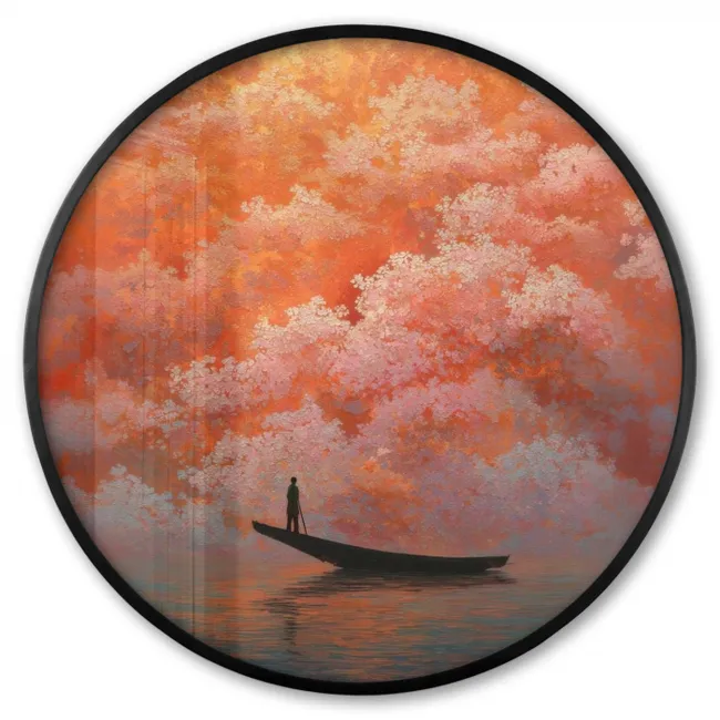 Ronde fotolijst - Zee - Boot - Wolken - Oranje
