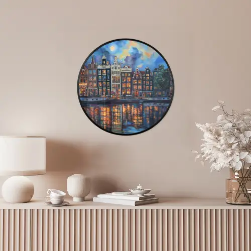 Grachten Amsterdam - Huizen - Stad - Kleurrijk Fotolijst rond zonder passe partout klein -sfeer3