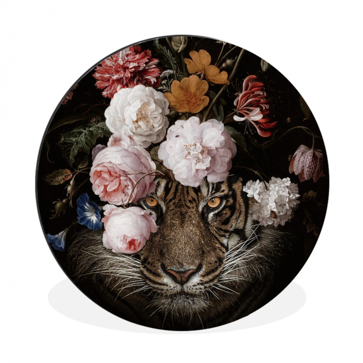 Bloemen - Jan Davidsz de Heem - Tijger - Schilderij - Stilleven - Oude meesters Wandcirkel aluminium klein -3d