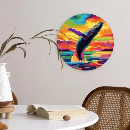 Zonsondergang - Walvis - Geschilderd - Kleurrijk Wandcirkel plexiglas klein -sfeer4