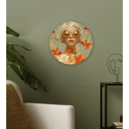 Goudvissen - Oranje - Vrouw - Blond Wandcirkel kunststof plaat 5mm dik klein -sfeer3