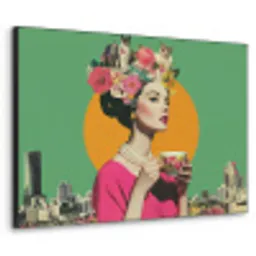 Retro - Vrouw - Stad - Zon Textielframe - compleet frame klein -3d