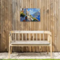 Trap - Huizen - Berglandschap - Zee Tuinposter op houten frame 2 cm dik klein -sfeer4
