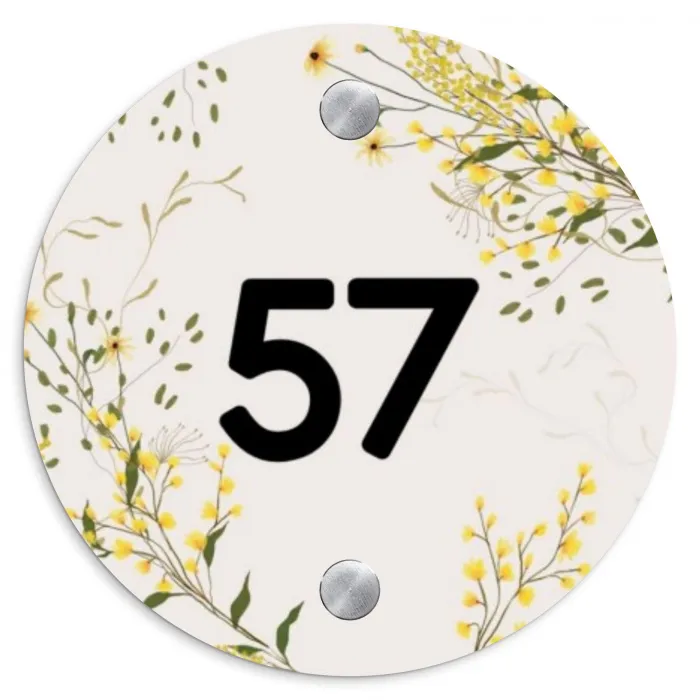 Gele bloemen - Traditioneel Naambord Rond klein -3d