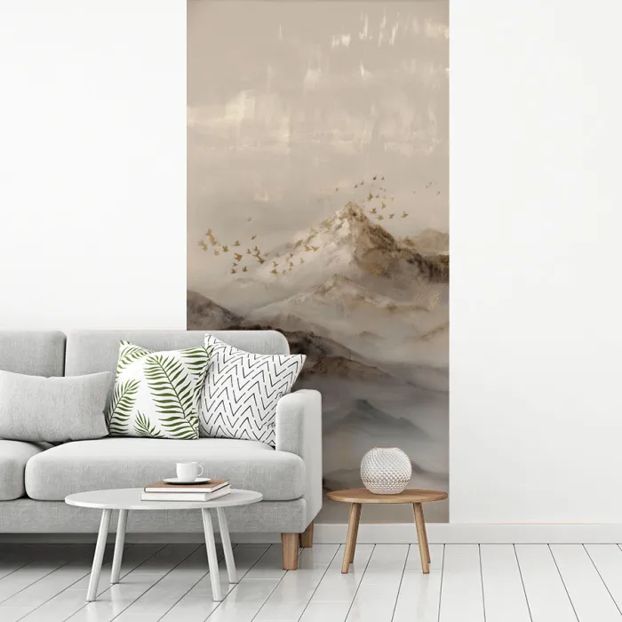 Berglandschap - Mist  - Penseelstreken fotobehang vinyl groot -woonkamer