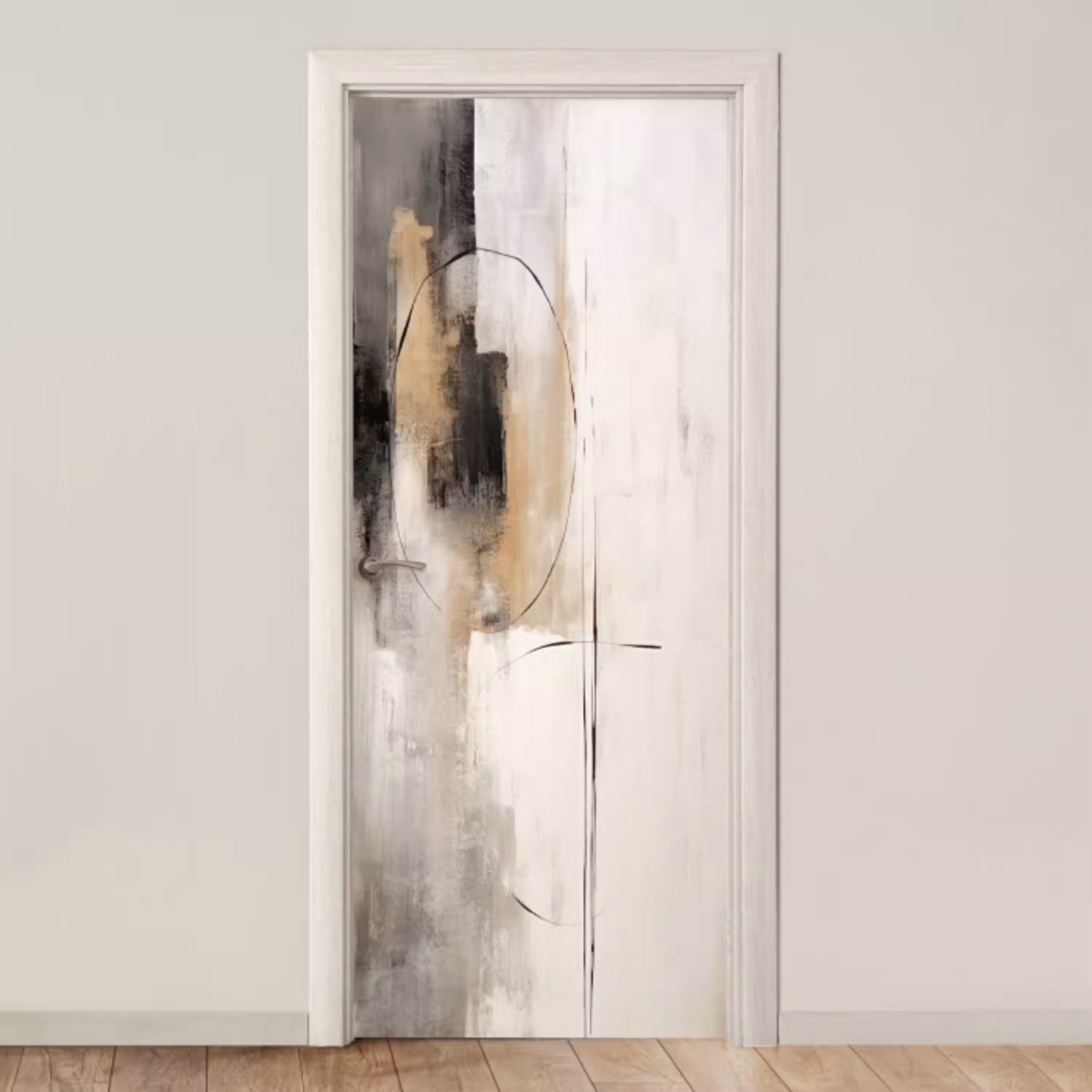 Kunst - Abstract - Grijs - Industrieel deurposter klein -3d_beige
