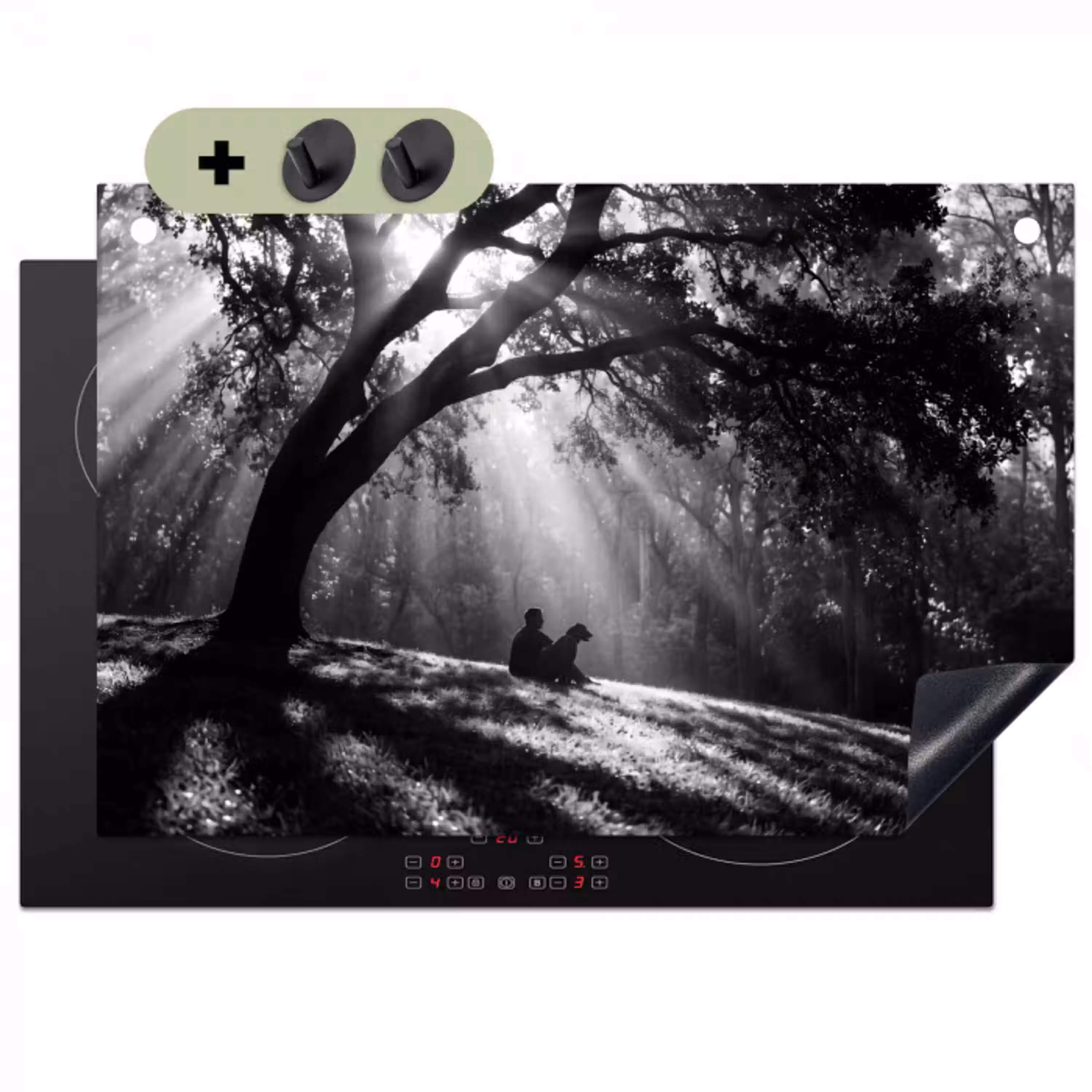 Mens - Hond - Natuur - Zwart-wit - Silhouet Inductie beschemer met haakjes klein -3d