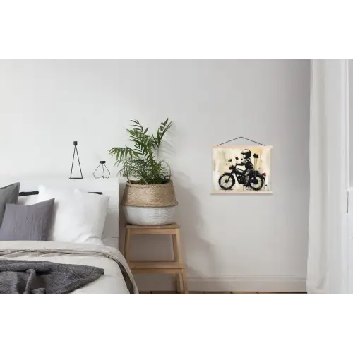 Vintage - Street art - Motor - Jongen - Graffiti - Zwart - Banksy textielposter latten blank klein -woonkamer