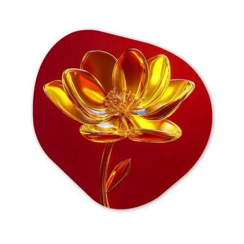 Bloem - Goud - Glazen Wandcirkel Organisch Aluminium middel -3d