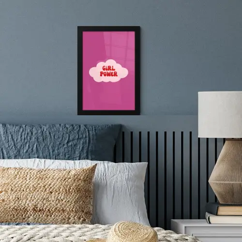 Girl power - Wolk - Roze fotolijst zwart zonder passe partout klein -sfeer3