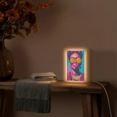 Vrouw - Kauwgom - Zonnebril - Oranje Light Box met kabel (Tafellamp) klein -sfeer4