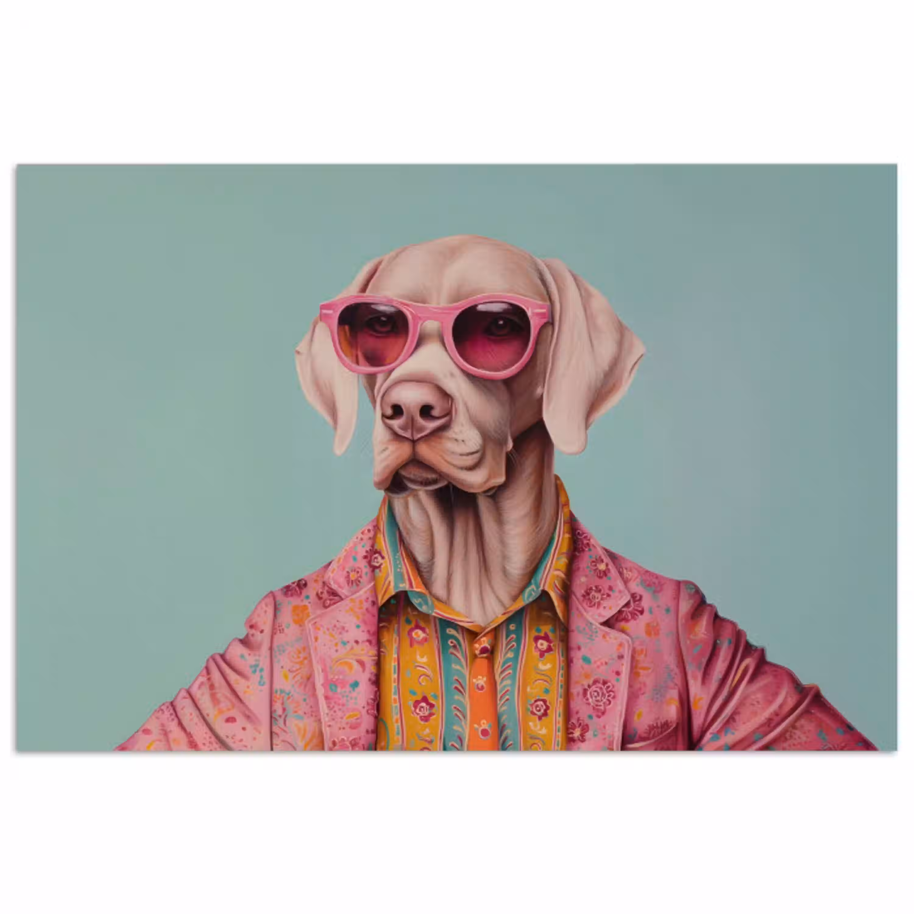 Hond - Overhemd - Bloemen - Bril poster papier klein -3d