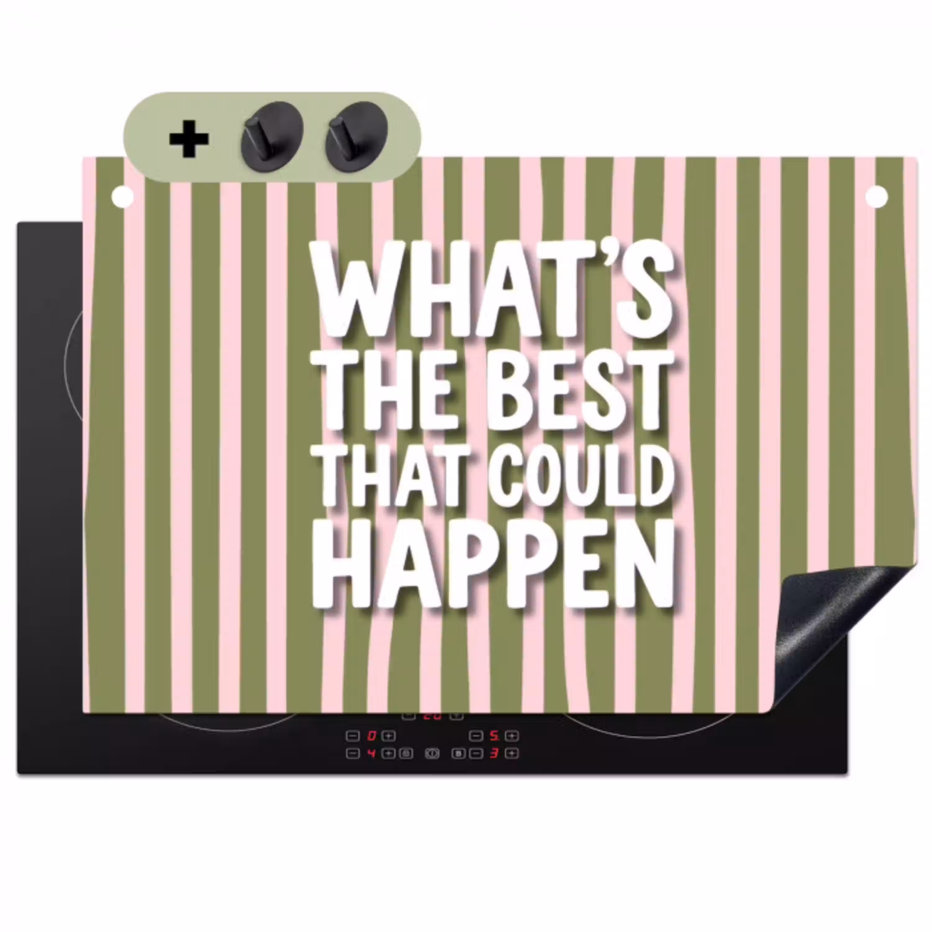 What's the best that could happen - Strepen - Groen - Roze Inductie beschemer met haakjes klein -3d