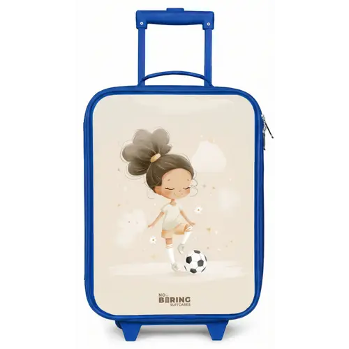 Meisje met een voetbal in beige kleuren Kinderkoffer - Blauw klein -zz3dotto