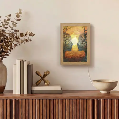 Bomen - Gezichten - Zon - Kunst Light Box met kabel (Tafellamp) klein -sfeer2