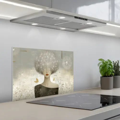 Pluis - Vrouw - Beige keuken achterwand spatscherm klein -3d_schuin