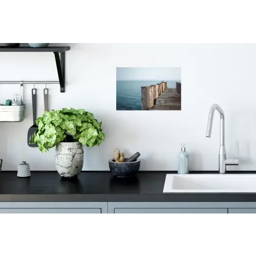 Houten steiger - Helderblauwe lucht Muursticker klein -keuken