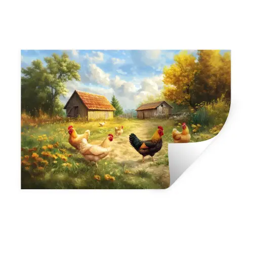 Kippen - Landelijke rust - Natuur Muursticker klein -3d