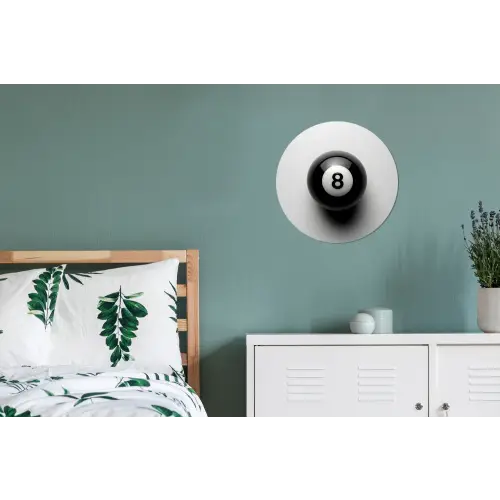 Biljartbal - Getal - Acht - Wit Wandcirkel aluminium klein -slaapkamer