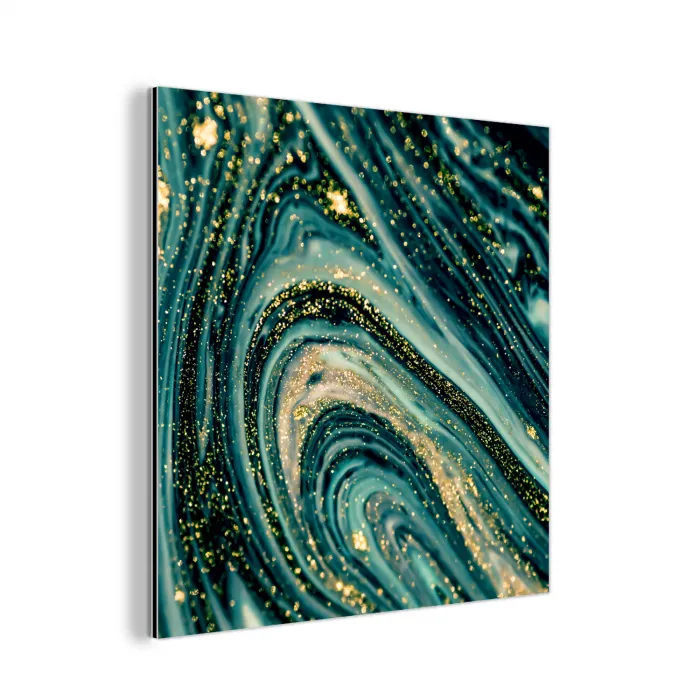 Marmerlook - Luxe - Goud - Turquoise - Glitter aluminium wit klein -3d