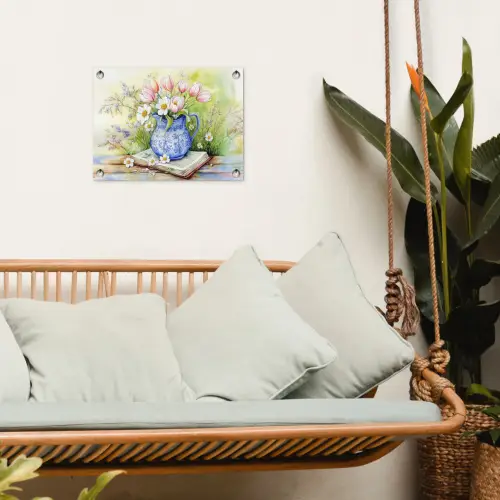 Vaas - Delftsblauw - Madeliefjes tuinposter los doek klein -sfeer7