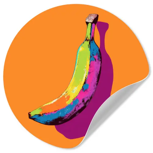 Felle kleuren - Banaan - popart Wandcirkel behangsticker klein -3d