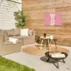 Bonjour - Stippen - Roze- Geel Tuinposter op houten frame 2 cm dik klein -sfeer2
