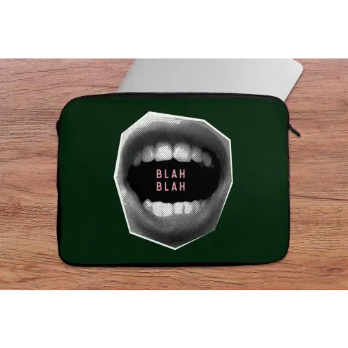 Mond - Groen - Illustratie - BLAH BLAH laptophoes neopreen klein -tafel