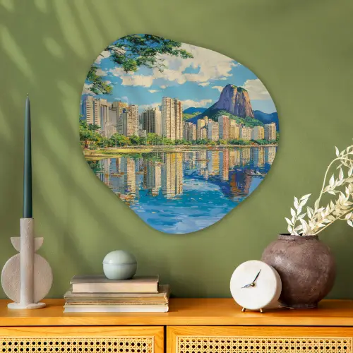 Berg - Skyline - Strand - Water Wandcirkel Organisch Plexiglas middel -sfeer2