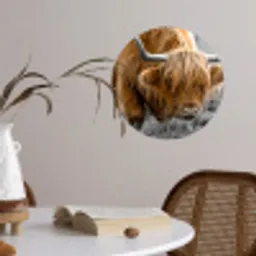 Schotse Hooglander - Dieren - Bruin - Koe - Zwart - Wit - Natuur Wandcirkel behangsticker klein -sfeer3