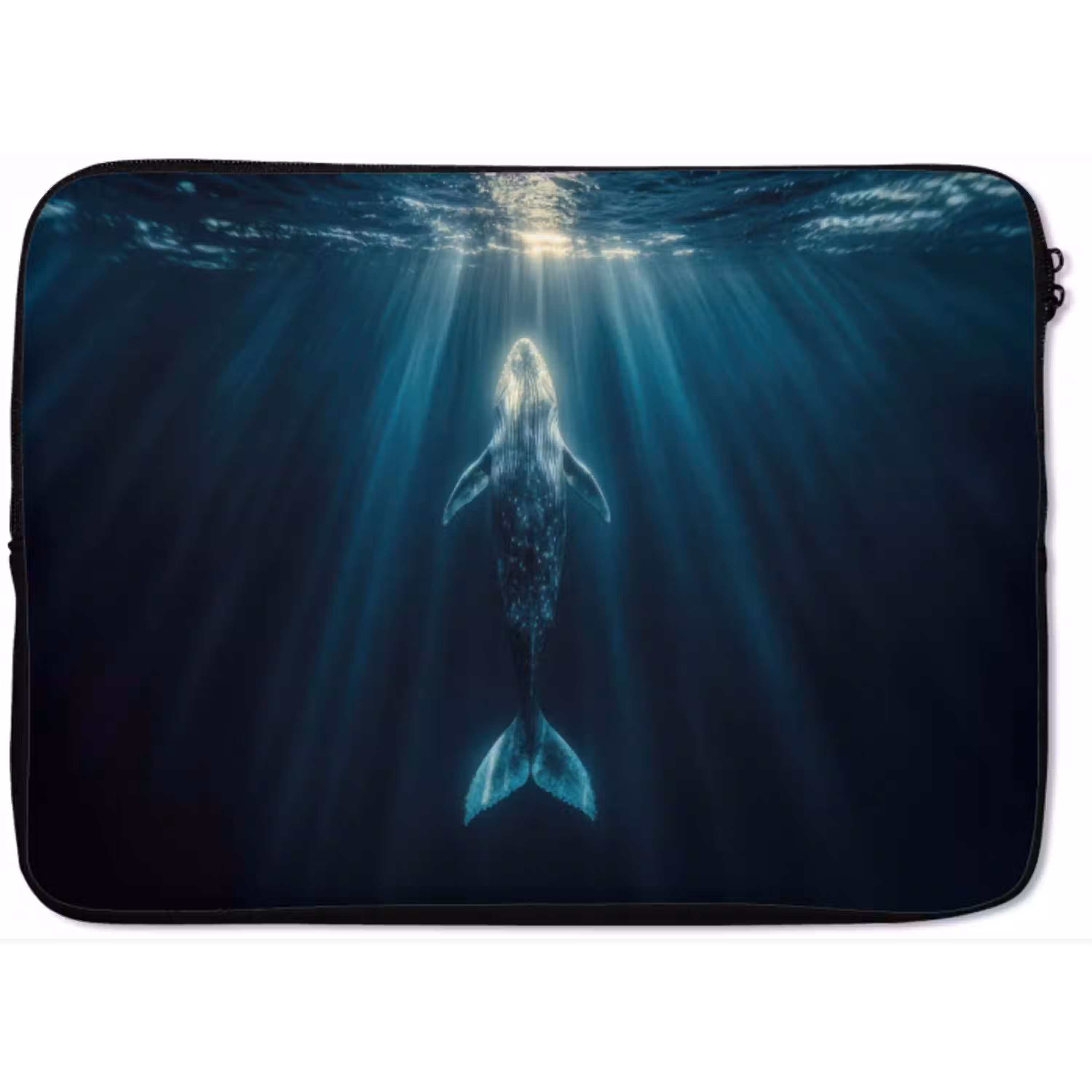 Walvis - Water - Zonnestralen - Blauw laptophoes neopreen klein -zkaufland3dotto