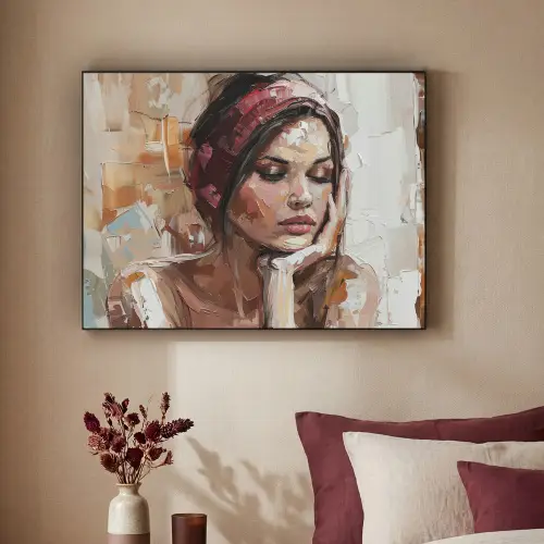 Vrouw - Verflook - Portret - Modern Textielframe zwart klein -sfeer1