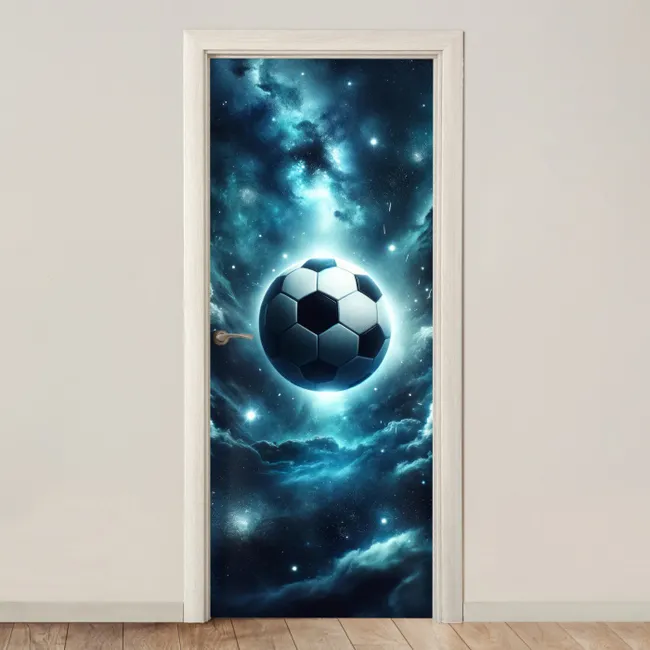 Deursticker - Voetbal - Galaxy - Ruimte - Sport - Blauw