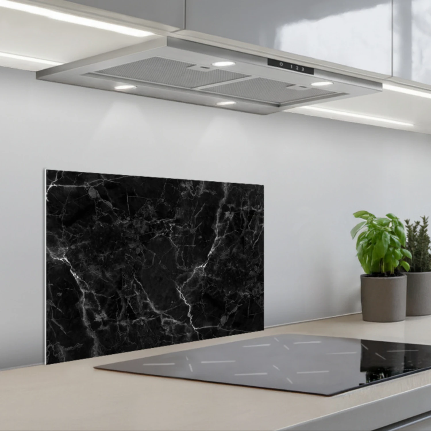 Marmer look - Luxe - Zwart keuken achterwand spatscherm klein -3d_schuin