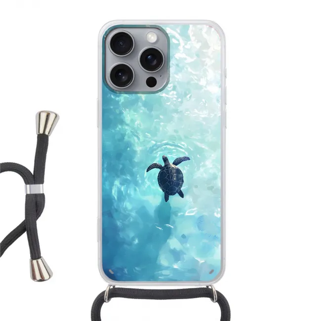 Telefoonhoesje met koord - Schildpad - Zee - Blauw - Schittering