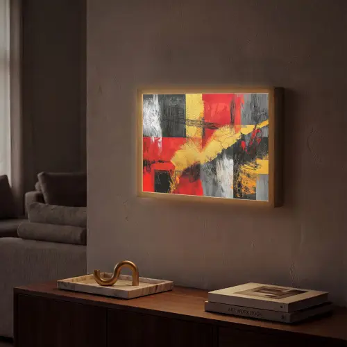 Abstracte kunst - Goud - Zwart Light Box met batterij (Wandlamp) middel -sfeer1