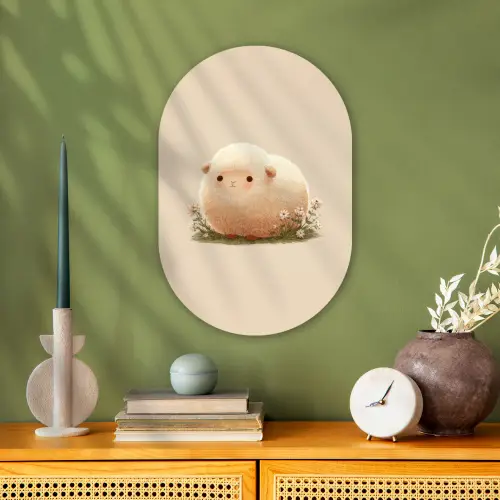 Schaap - Beige - Bloemen Wandcirkel Ovaal Forex klein -sfeer2