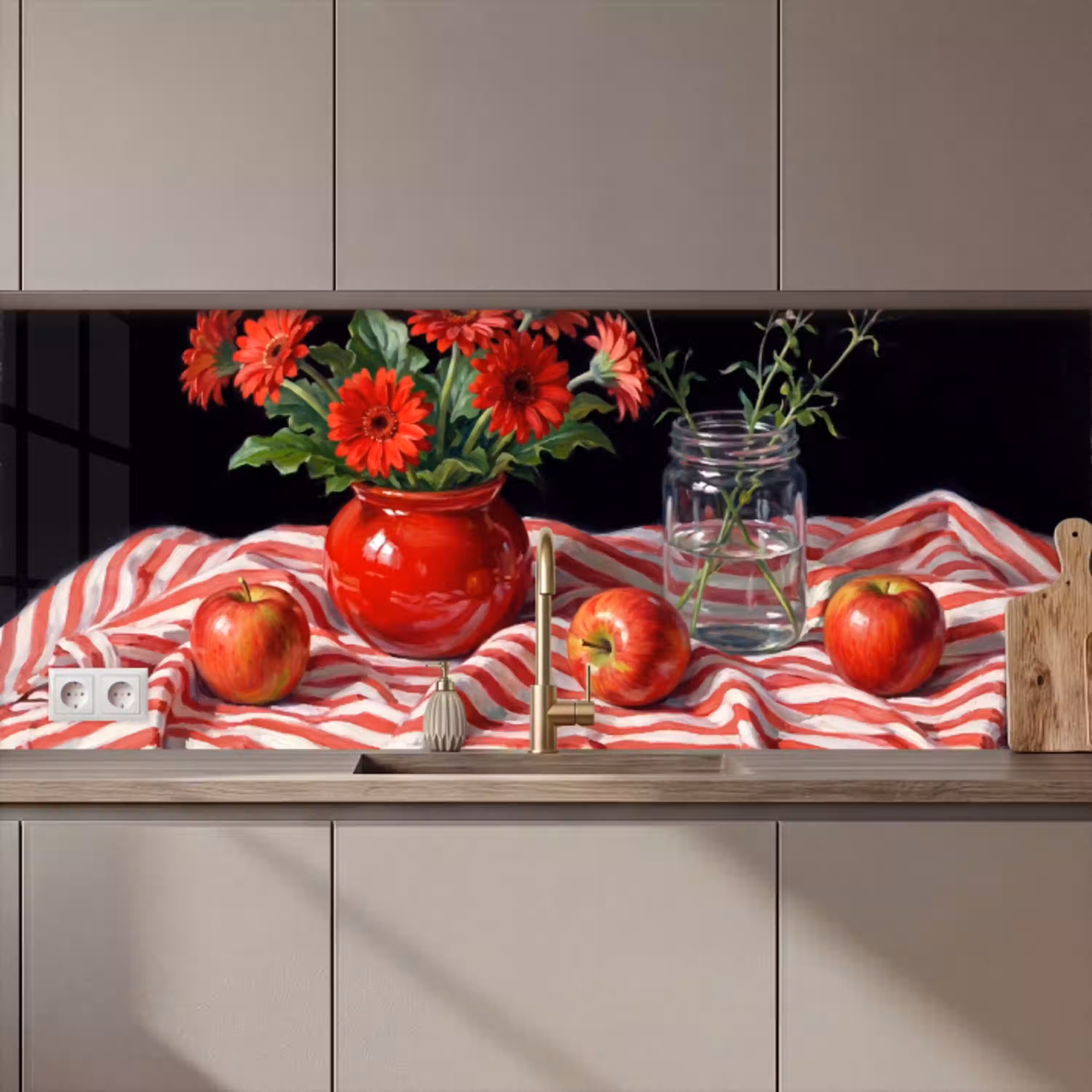 Rode bloemen - Vaas keuken achterwand 2 middel zz_3dshopping