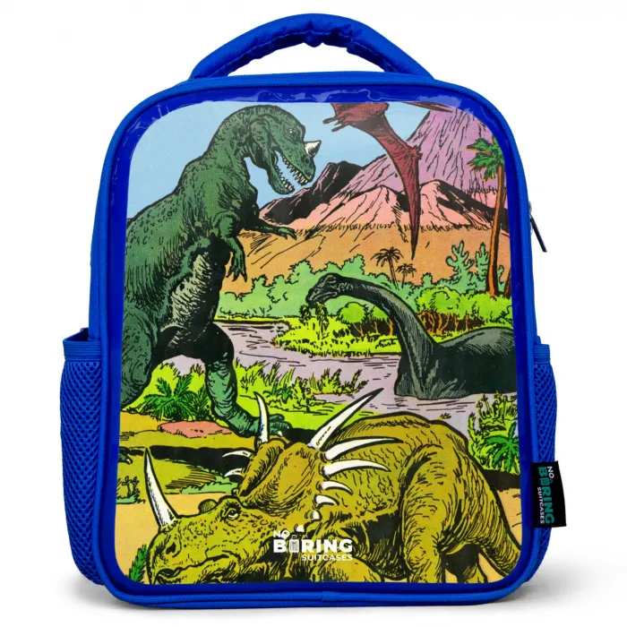 Feest in Dinosaurusland Kinderrugzak - Blauw middel -3d