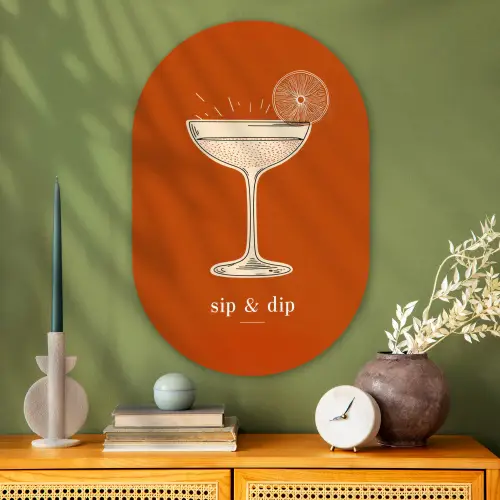 Cocktail - Oranje - Zomer - Quote Wandcirkel Ovaal Glas middel -sfeer2