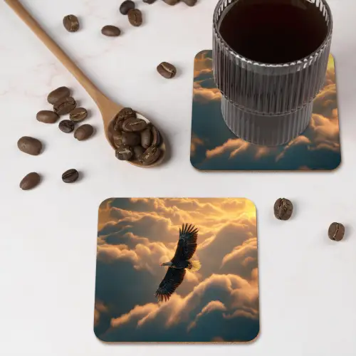 Adelaar - Wolken - Zon onderzetter kurk middel -sfeer2