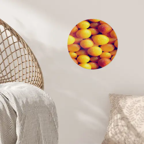 Vrucht - Waterdruppels - Oranje Wandcirkel behangsticker klein 186 -sfeer4
