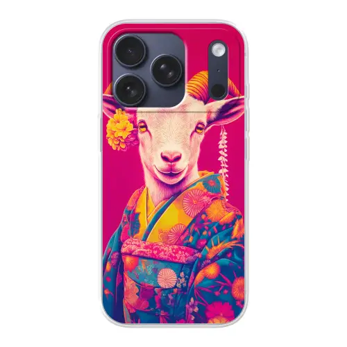 Geit - Hoorns - Kimono - Kleurrijk Telefoonhoesje iPhone 17 Pro klein -3d