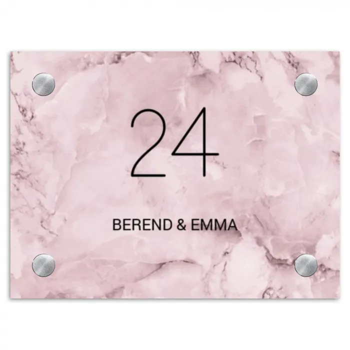 Roze marmer - Klassiek Naambord Rechthoek middel -3d