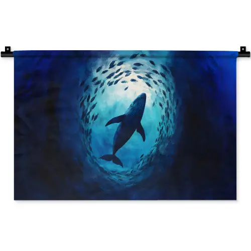 Walvis - Vissen - Donkerblauw Wandkleed katoen klein -zz3d