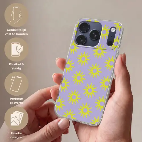 Zonnen patroon - Geel - Paars - Zomer Telefoonhoesje iPhone 17 Pro klein -sfeer3_NL