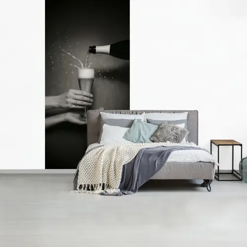 Champagnefles - Glas - Minimalistisch - Spetters fotobehang vinyl groot -slaapkamer