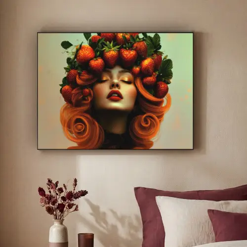 Vrouw - Aardbeien - Kroon Textielframe zwart klein -sfeer1