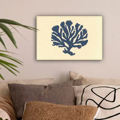 Blauw koraal - Vertakkingen - Beige canvas 2cm klein -sfeer1