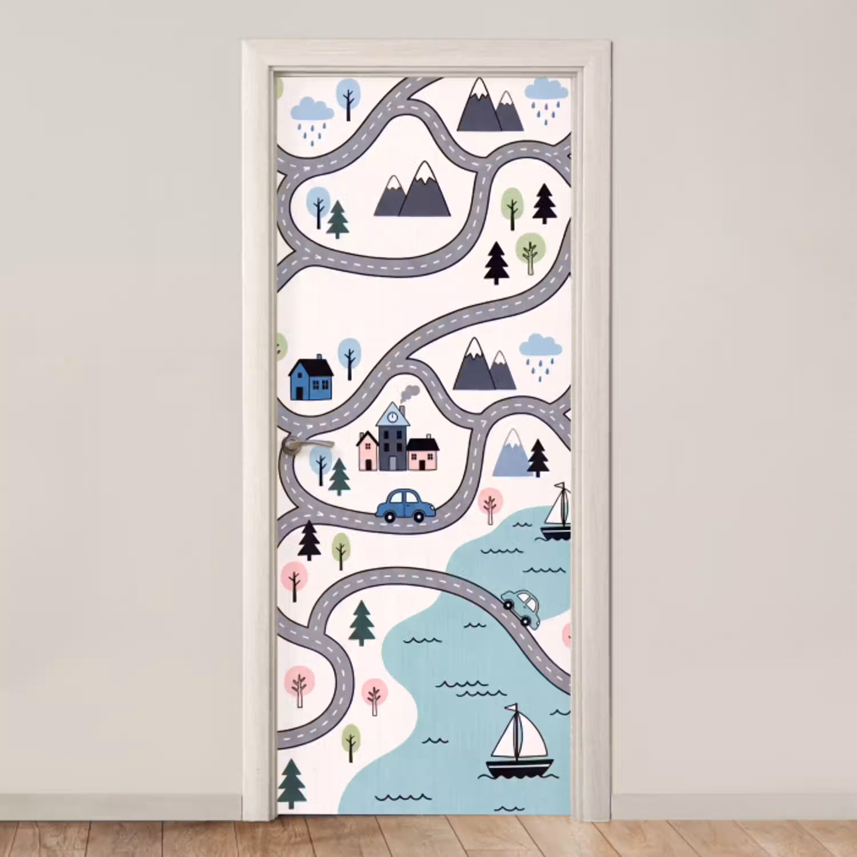 Kaart - Stad - Kindvriendelijk deurposter klein -3d_beige